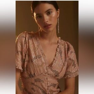 Anthropologie Forever That Girl Sequined V-Neck Blouse Sz. L NWT